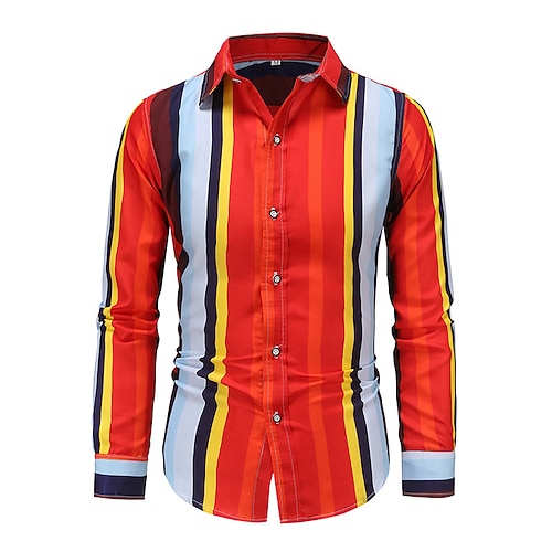 

Men's Shirt Striped Geometry Linear Classic Collar Red Casual Daily Print Clothing Apparel Fashion Casual Classic / Club