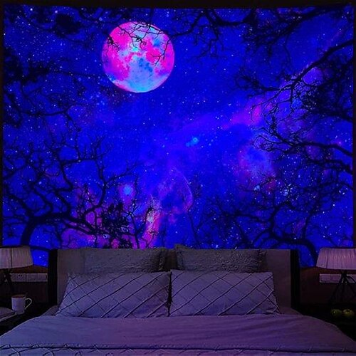 

Tree Blacklight UV Reactive Wall Tapestry Art Decor Blanket Curtain Picnic Tablecloth Hanging Home Bedroom Living Room Dorm Decoration Polyester