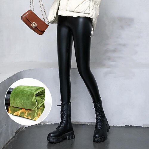 

Women's Pants Trousers Solid / Plain Color Basic Thick Winter black shea fleece lamb fleece