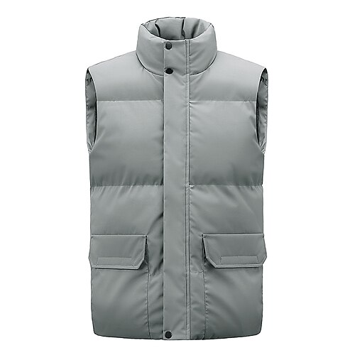 

Men's Puffer Vest Windproof Warm Street Daily Wear Casual Daily Plain Outerwear Clothing Apparel Traditional / Vintage Simple Celadon Black Gray
