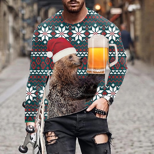 

Men's T shirt Tee Graphic Prints Crew Neck Green 3D Print World Cup Outdoor Street Long Sleeve Print Clothing Apparel Basic Sports Designer Casual