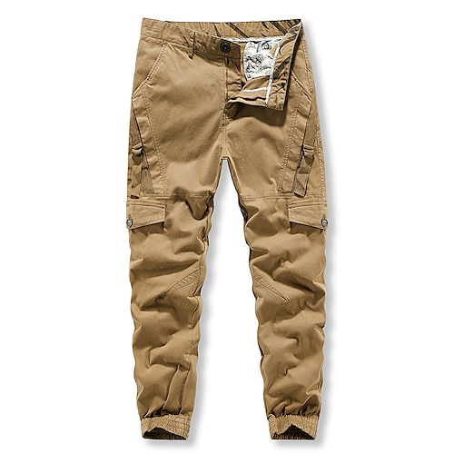 

Men's Cargo Pants Trousers Multi Pocket Elastic Cuff Solid Color Casual Daily Going out Sports Stylish ArmyGreen Khaki Micro-elastic