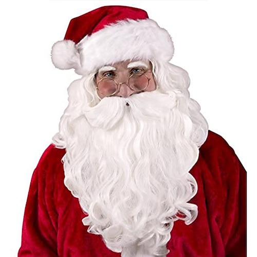 

White Wig Mustache & Beard - Holiday Costume Accessories Washable Costume Wigs For Men for Holiday Parties Character Impersonation Masquerade Cosplay and Gift-Giving Events ChristmasPartyWigs