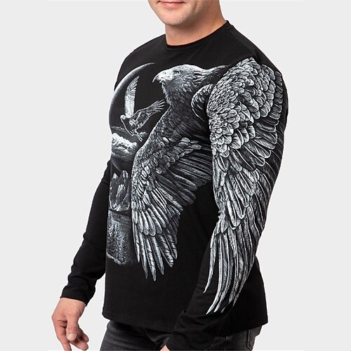 

Men's Plus Size T shirt Tee Big and Tall Graphic Crew Neck Long Sleeve Spring & Fall Basic Fashion Streetwear Comfortable Casual Sports Tops