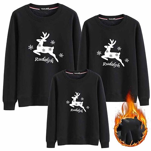 

Family Ugly Christmas Sweatshirt Pullover Letter Elk Casual Black Yellow Red Long Sleeve Daily Matching Outfits