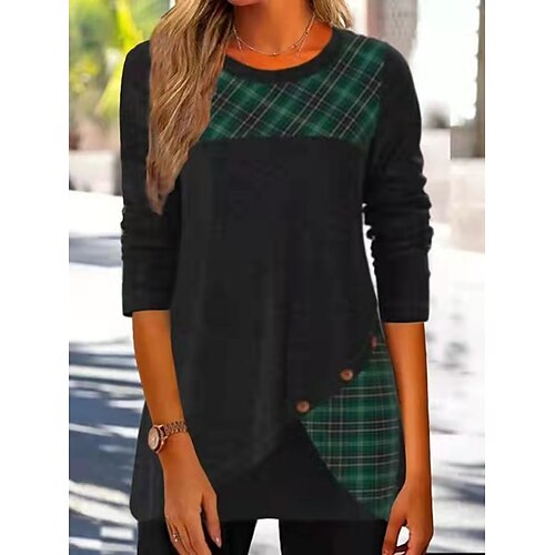 

Women's T shirt Tee Green Graphic Print Long Sleeve Casual Daily Basic Round Neck Regular Abstract S