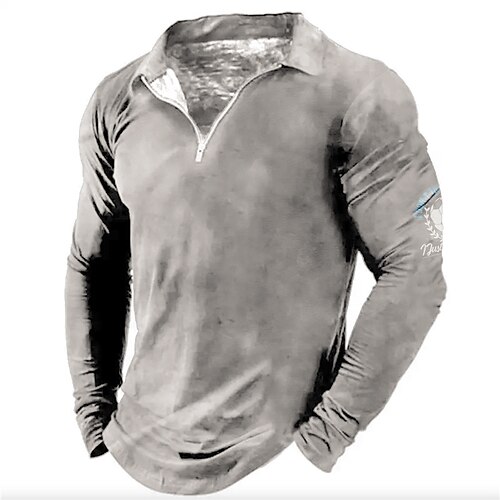 

Men's Collar Polo Shirt Golf Shirt World Cup 2022 Letter Soccer Turndown Gray 3D Print Outdoor Sports Long Sleeve Zipper Print Clothing Apparel Fashion Designer Casual Breathable