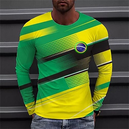 

Men's T shirt Tee Graphic Prints Crew Neck Olive Green Green Light Green 3D Print Outdoor Street Long Sleeve Print Clothing Apparel Basic Sports Designer Casual