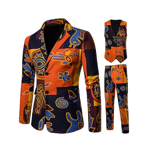 

Orange Men's Ugly Suits 3 Piece Patterned Tailored Fit Single Breasted Two-buttons 2022