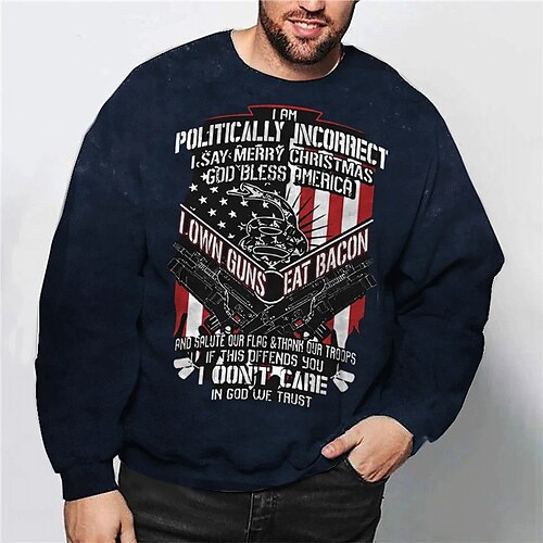 

Men's Plus Size Pullover Sweatshirt Big and Tall Graphic Crew Neck Long Sleeve Spring & Fall Basic Fashion Streetwear Comfortable Casual Sports Tops