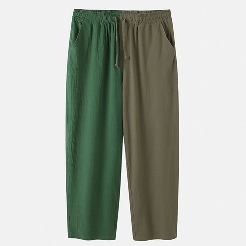 

Men's Active Trousers Pocket Drawstring Straight Leg Color Block Comfort Breathable Full Length Daily Holiday Going out Linen / Cotton Blend Fashion Casual Green Micro-elastic