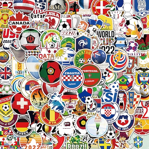 

100 Pcs 2022 Qatar World Cup Football Competition Notebook Suitcase Water Cup Graffiti Sticker