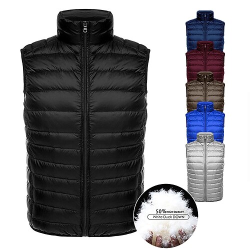 

Men's Down Vest Windproof Warm Casual Hiking Solid / Plain Color Outerwear Clothing Apparel Black Dark Green Burgundy