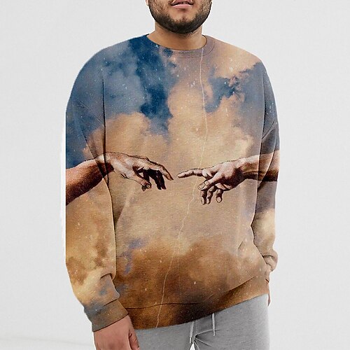 

Men's Plus Size Pullover Sweatshirt Big and Tall Graphic Crew Neck Long Sleeve Spring & Fall Basic Fashion Streetwear Comfortable Casual Sports Tops