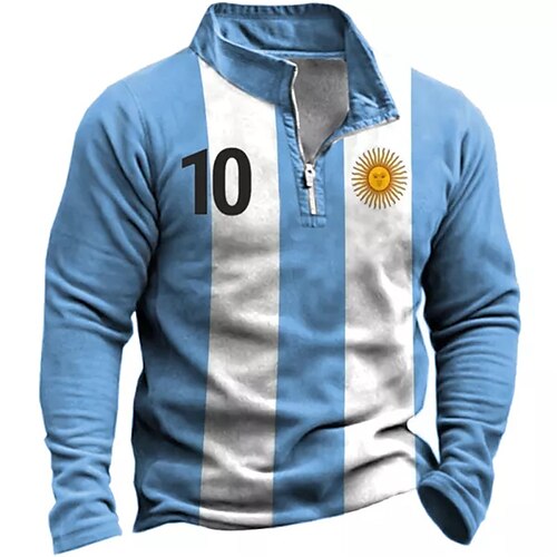 

Men's Zip Up Sweatshirt Pullover Quarter Zipper Sweatshirt Blue Half Zip Stripes Graphic Prints Zipper Print Daily Sports 3D Print Basic Designer Casual Spring & Fall Clothing Apparel World Cup