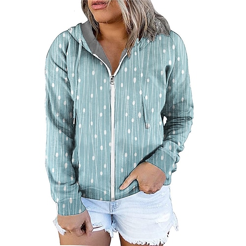 

Women's Plus Size Tops Hoodie Sweatshirt Geometry Zipper Print Long Sleeve Hooded Streetwear Daily Vacation Polyester Fall Winter Blue