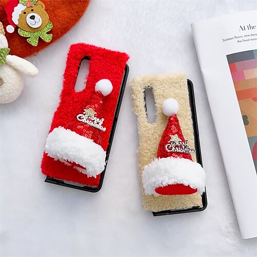 

Phone Case For Samsung Galaxy Flip Z Fold 4 Z Fold 3 Bumper Frame Flip Full Body Protective Christmas Plush PC