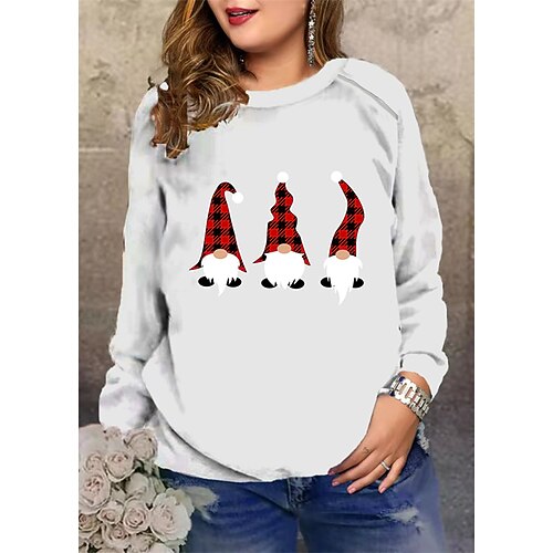 

Women's Plus Size Christmas Tops Pullover Sweatshirt Graphic Santa Claus Long Sleeve Crewneck Streetwear Daily Polyester Winter Fall Blue Red / Sunflower