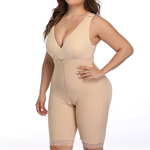 

Mulheres Curva Plus Size Fatos de Corpo Renda Côr Sólida Sensual Decote V Outono Inverno Caqui Preto Tamanho grande L XL 2XL 3XL 4XL / Tamanho Grande