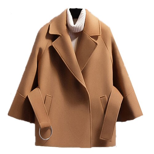 

Women's Casual Jacket Windproof Warm Outdoor Street Daily Vacation Pocket With Belt Open Front Turndown Fashion Modern Street Style Solid Color Regular Fit Outerwear Long Sleeve Winter Fall Black