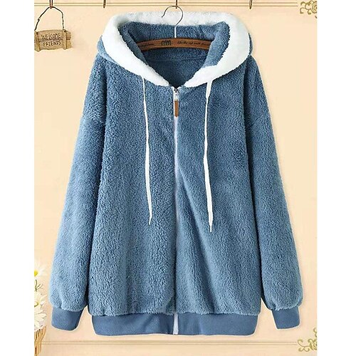 

Women's Fleece Jacket Sherpa Fleece Teddy Zip Up Green Black Blue Solid Color Street Hoodie Long Sleeve Fleece L XL 2XL 3XL