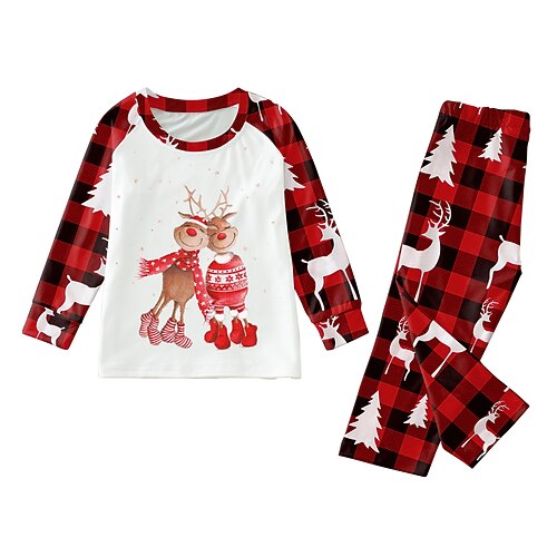 

Reindeer Family Christmas Pajamas Nightwear Men's Women's Boys Girls' Cute Sweet Christmas Carnival Masquerade Kid's Adults' Christmas New Year Eve Polyester Top Pants