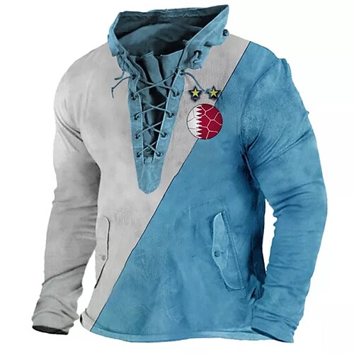 

Men's Sweatshirt Pullover Blue Standing Collar Color Block Graphic Prints Lace up Sports & Outdoor Casual Daily 3D Print Basic Streetwear Designer Spring & Fall Clothing Apparel Hoodies Sweatshirts