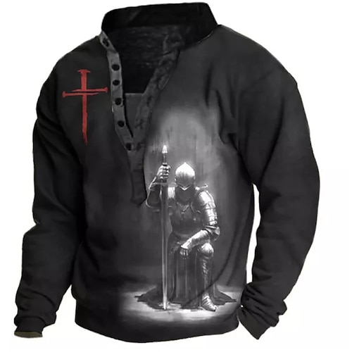 

Men's Sweatshirt Pullover Black Standing Collar Knights Templar Graphic Prints Print Casual Daily Sports 3D Print Streetwear Designer Casual Spring & Fall Clothing Apparel Knight Hoodies Sweatshirts