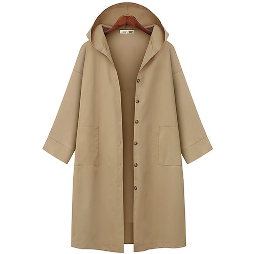 

Women's Plus Size Winter Coat Trench Coat Pocket Plain Outdoor Causal Long Sleeve Hooded Long Winter Fall Khaki Dark Gray L XL XXL 3XL 4XL
