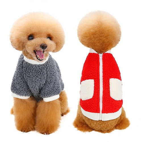 

Dog Cat Coat Solid Colored Adorable Stylish Ordinary Casual Daily Outdoor Casual Daily Winter Dog Clothes Puppy Clothes Dog Outfits Warm Red Blue Grey Costume for Girl and Boy Dog Lamb Fur S M L XL