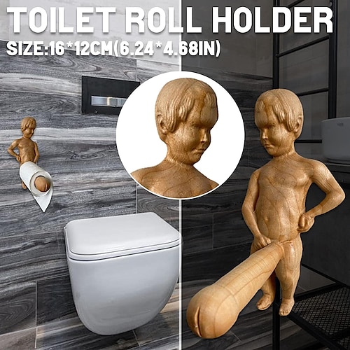  2PC Funny Toilet Paper Holder, Creative Bathroom Tissue Holder,  Wall Mount Wooden Spoof Toilet Paper Holder for Bathroom, Kitchen, Washroom  (2pc) : Tools & Home Improvement
