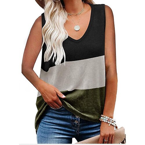

Women's Tank Top Camis claret Green Blue Plain Print Sleeveless Casual Basic V Neck Regular S