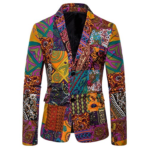 

Men's Fashion Blazer Regular Standard Fit Printing Single Breasted Two-buttons Orange 2022