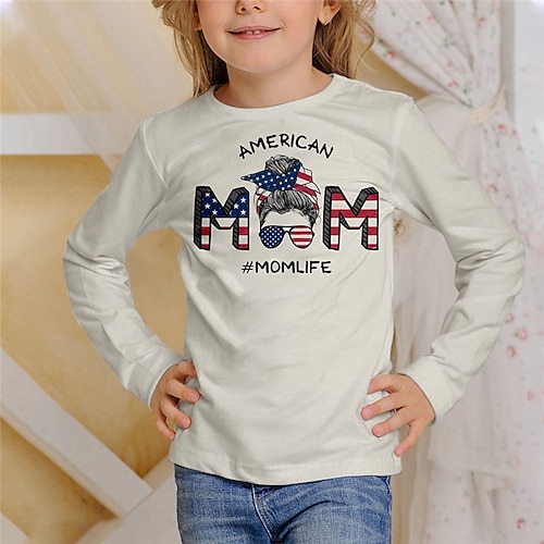 

Kids Girls' American Independence Day T shirt Flag Outdoor 3D Printing Long Sleeve Crewneck Active 7-13 Years Winter White / Fall