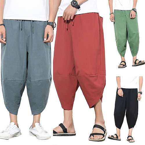 

Herre Lin Shorts Sommershorts Strandshorts Harem-bukser Capri-bukser Lomme Snorer Elastisk midje عادي Komfort Pustende Kalv lengde Avslappet Daglig Gateklær Lin / bomullsblanding Hip Hop Løstsittende