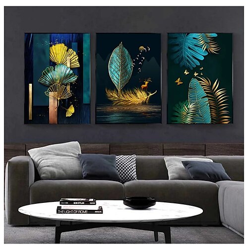 

1 pannello stampe botaniche foglie verdi e dorate wall art immagine moderna home decor wall hanging regalo tela arrotolata senza cornice non allungata