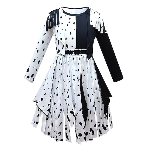 

Kids Girls' 101 Dalmatians Cruella De Vil Dress Sets Polka Dot Performance White Midi Long Sleeve Fashion Costume Dresses Halloween Winter Fall Regular Fit 3-12 Years