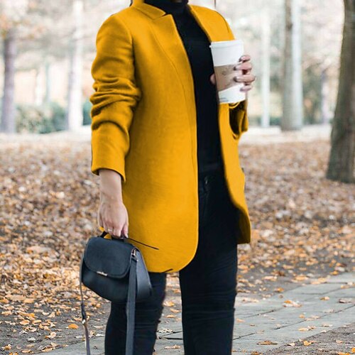 

Women's Plus Size Winter Jacket Jacket Solid Color Office Work Long Sleeve Open Front Regular Fall Spring caramel colour Green Black L XL 2XL 3XL 4XL