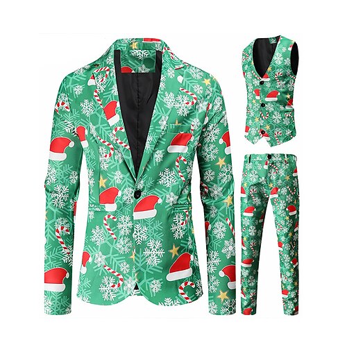 

Sage Men's Christmas Suits 3 Piece Patterned Standard Fit Single Breasted One-button 2022