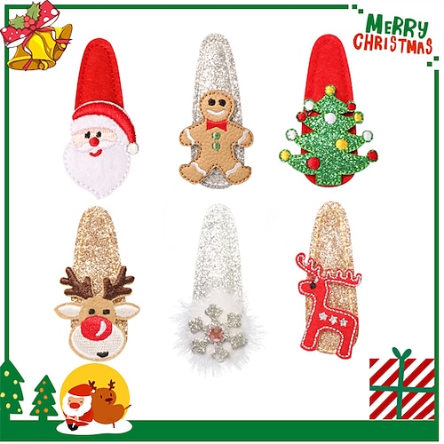 

6 Pcs 2022 New Cute Glitter Hair Clips Gingerbread Man Moose Barrettes Party Festive Hair Accessories For Girls Toddler Baby Kids