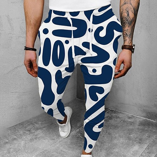 

Men's Joggers Trousers Casual Pants Drawstring Elastic Waist 3D Print Abstract Graphic Prints Graffiti Comfort Casual Daily Streetwear Basic Fashion Black / White Blue Micro-elastic / Elasticity