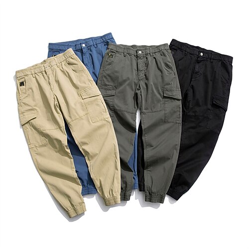 

Men's Cargo Pants Trousers Work Pants Elastic Waist Multi Pocket Solid Colored Comfort Breathable Casual Daily Streetwear Cotton Blend Sports Fashion Blue Khaki Micro-elastic