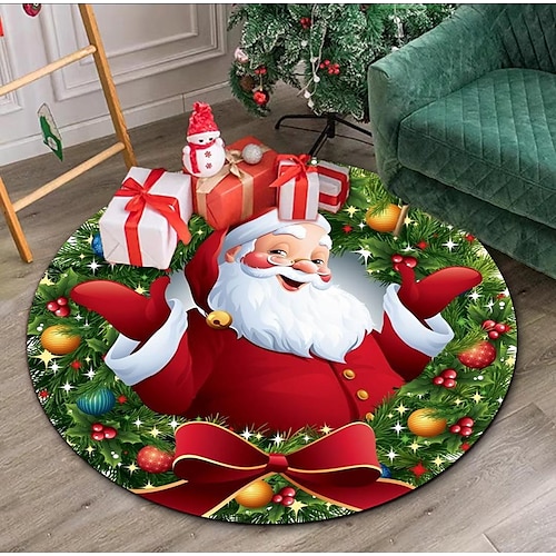 

Christmas Floor Mat Santa Claus Washable Festive Christmas Plaid Print Indoor or Outdoor Holiday for Living or Dining Room, Bedroom and Kitchen Area