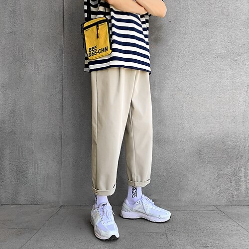 

Men's Trousers Casual Pants Drawstring Straight Leg Solid Color Comfort Breathable Full Length Daily Going out Streetwear Fashion Chic & Modern Green Blue High Waist Inelastic