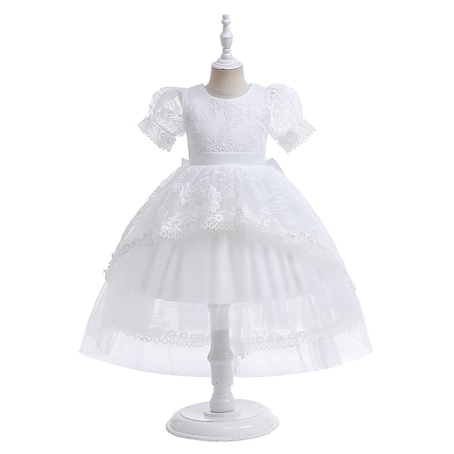 

Kids Little Girls' Dress Solid Colored Tulle Dress Birthday Daily Lace Embroidered Bow White Midi Short Sleeve Cute Sweet Dresses Spring Summer Regular Fit 2-8 Years