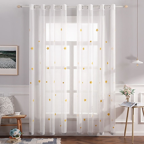 

1 Panel Semi Sheer Voile Floral Embroidered Light Filtering Window Curtain Grommet Panels for Bedroom & Living Room