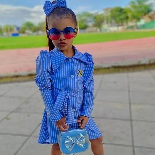 

Kids Girls' Dress Stripe Shirt Dress Dress School Long Sleeve Active Dress 3-7 Years Winter Blue / Fall