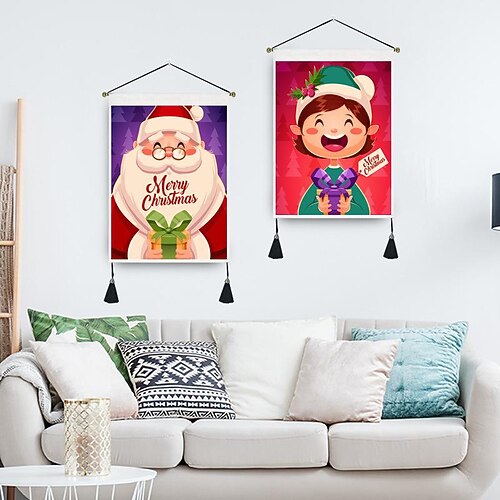 

Christmas Woven Hanging Wall Tapestry Photography Background Tassel Cute Santa Claus Cure Nordic Children's Room Bedroom Livingroom Decoration 14""x20""