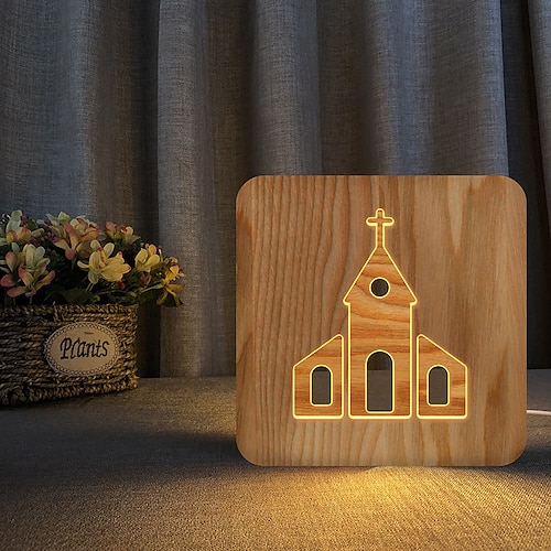 

luce notturna chiesa in legno gesù natale luce decorativa alimentazione usb
