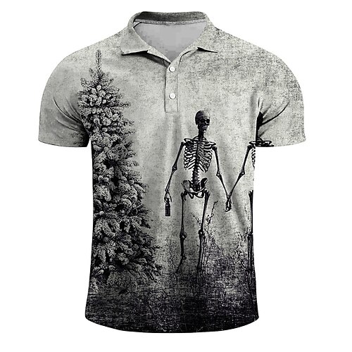 

Men's Collar Polo Shirt Golf Shirt Skull Tree Turndown Gray 3D Print Christmas Halloween Short Sleeves Button-Down Print Clothing Apparel Fashion Designer Casual Breathable / Summer